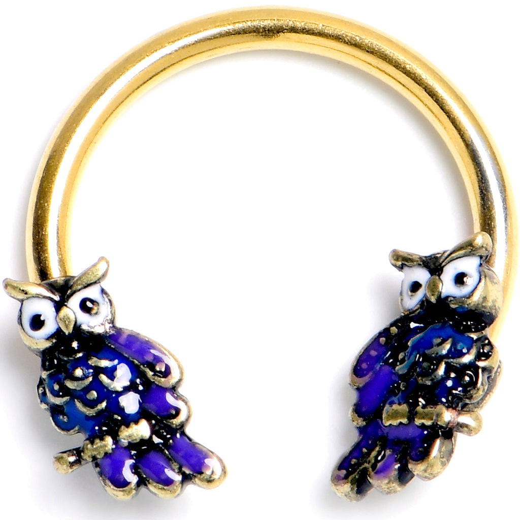 BodyCandy 16G 3/8 Gold Tone Regal Owl Horseshoe Circular Barbell — main product shot