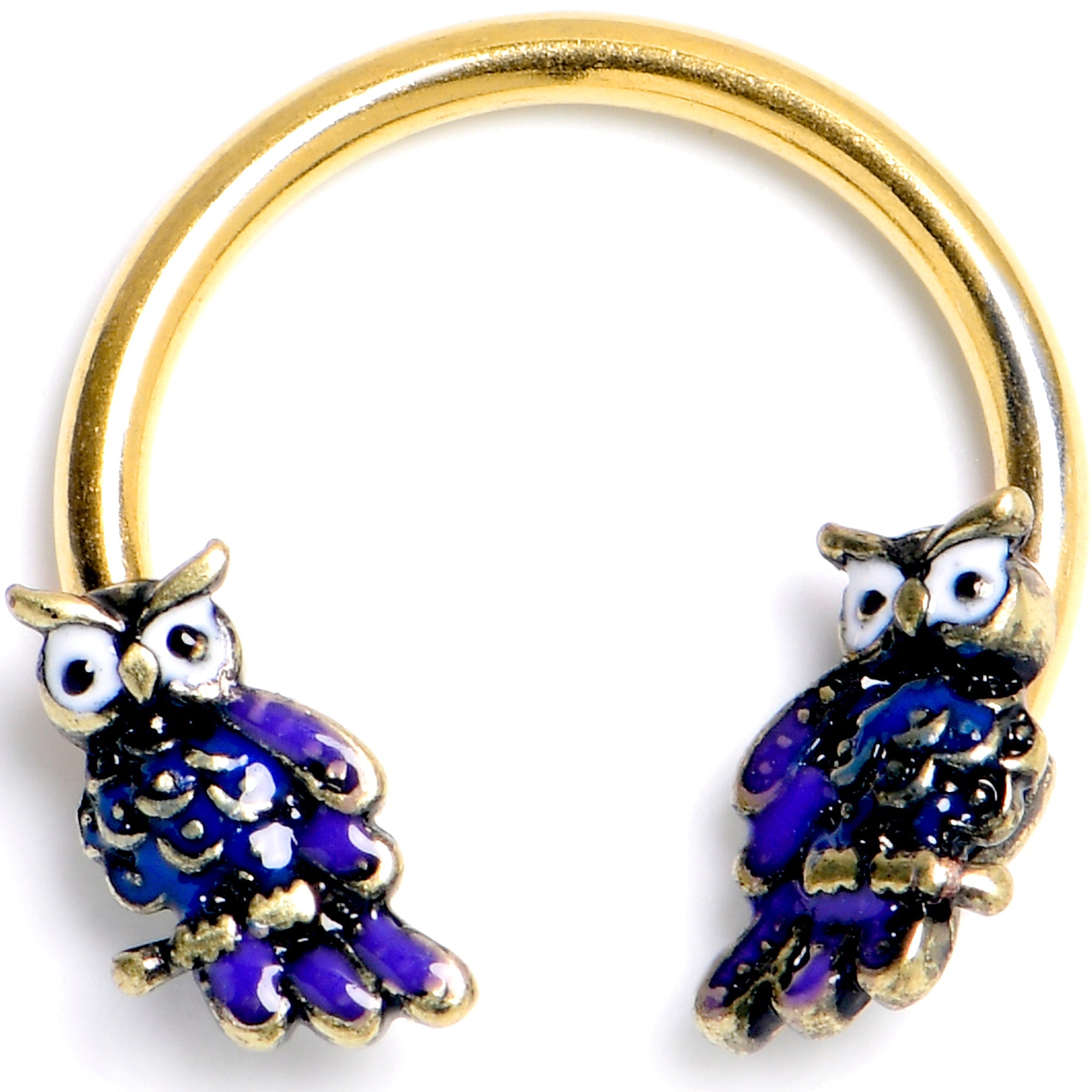 BodyCandy 16G 3/8 Gold Tone Regal Owl Horseshoe Circular Barbell — main product shot
