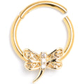 BodyCandy 16G 3/8 Clear Gem Gold Tone Dragonfly Deluxe Hinged Segment Ring — main product shot