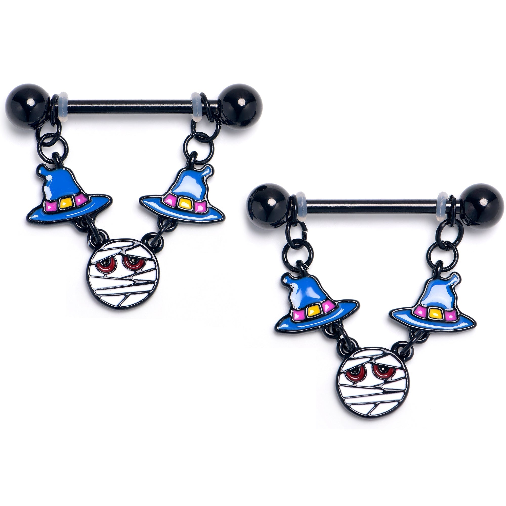 BodyCandy 14G 9/16 Witch Hat Mummy Chain Dangle Nipple Ring Set — main product shot