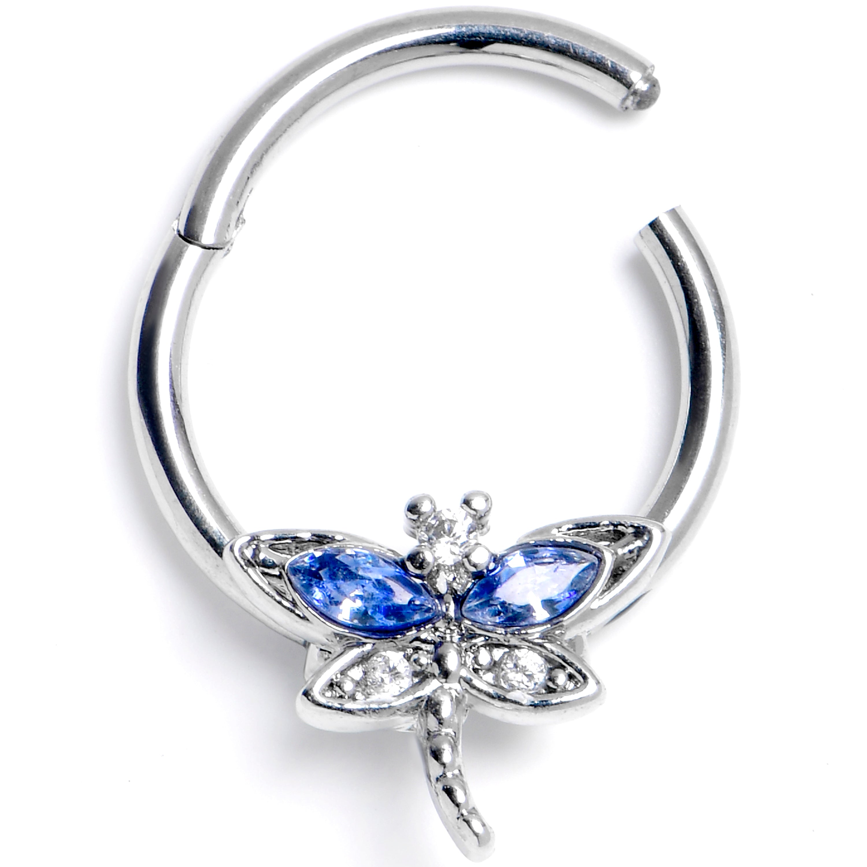 BodyCandy 16G 3/8 Blue Clear CZ Gem Dragonfly Style Hinged Segment Ring — main product shot