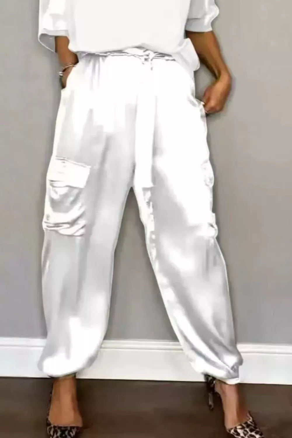 Satin Round Neck Top and Pants Set