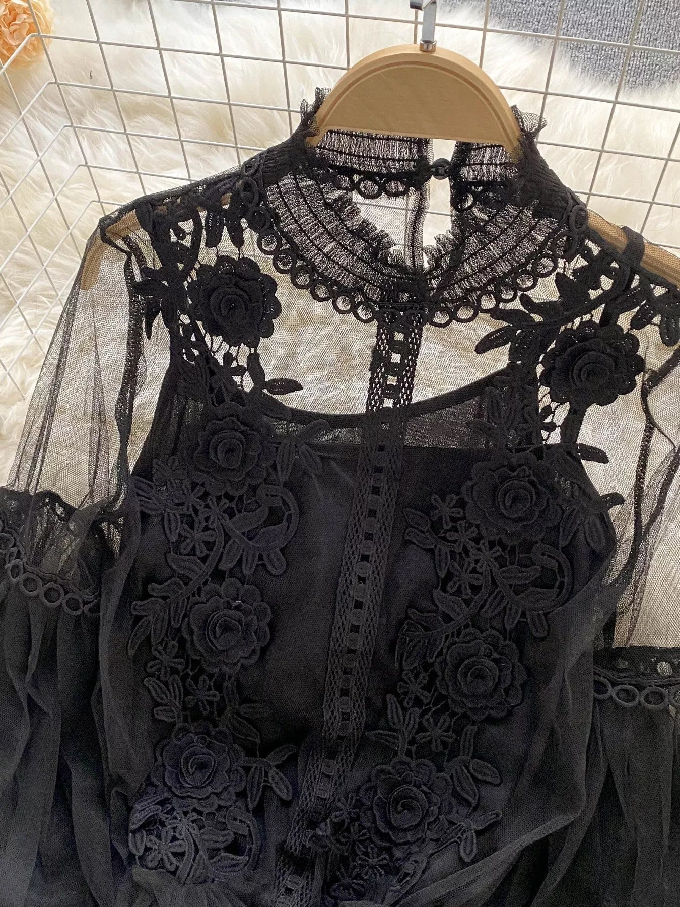 Floral Lace Blouse & Cami Set
