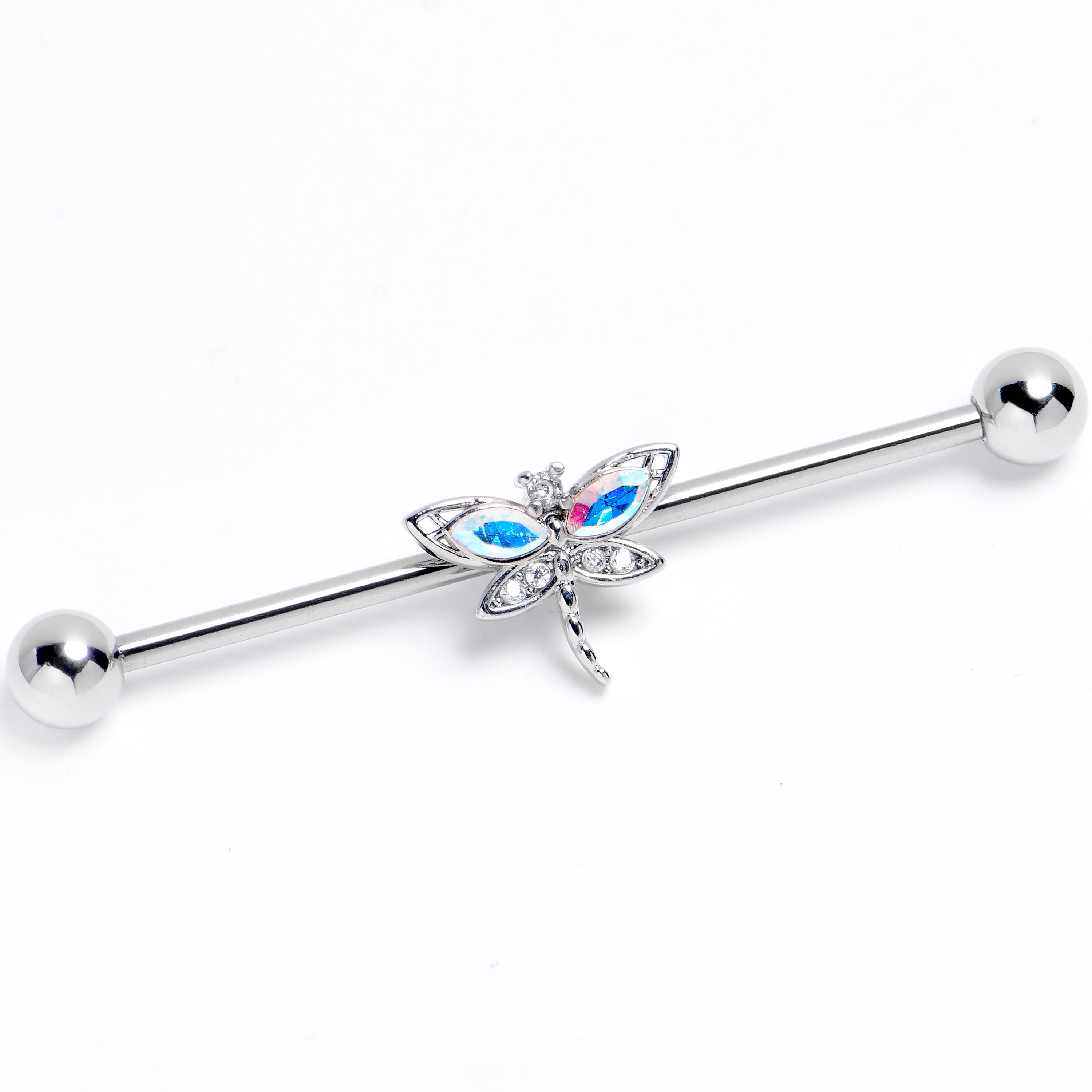 BodyCandy 14G Aurora CZ Gem Understated Dragonfly Industrial Barbell 38mm — main product shot