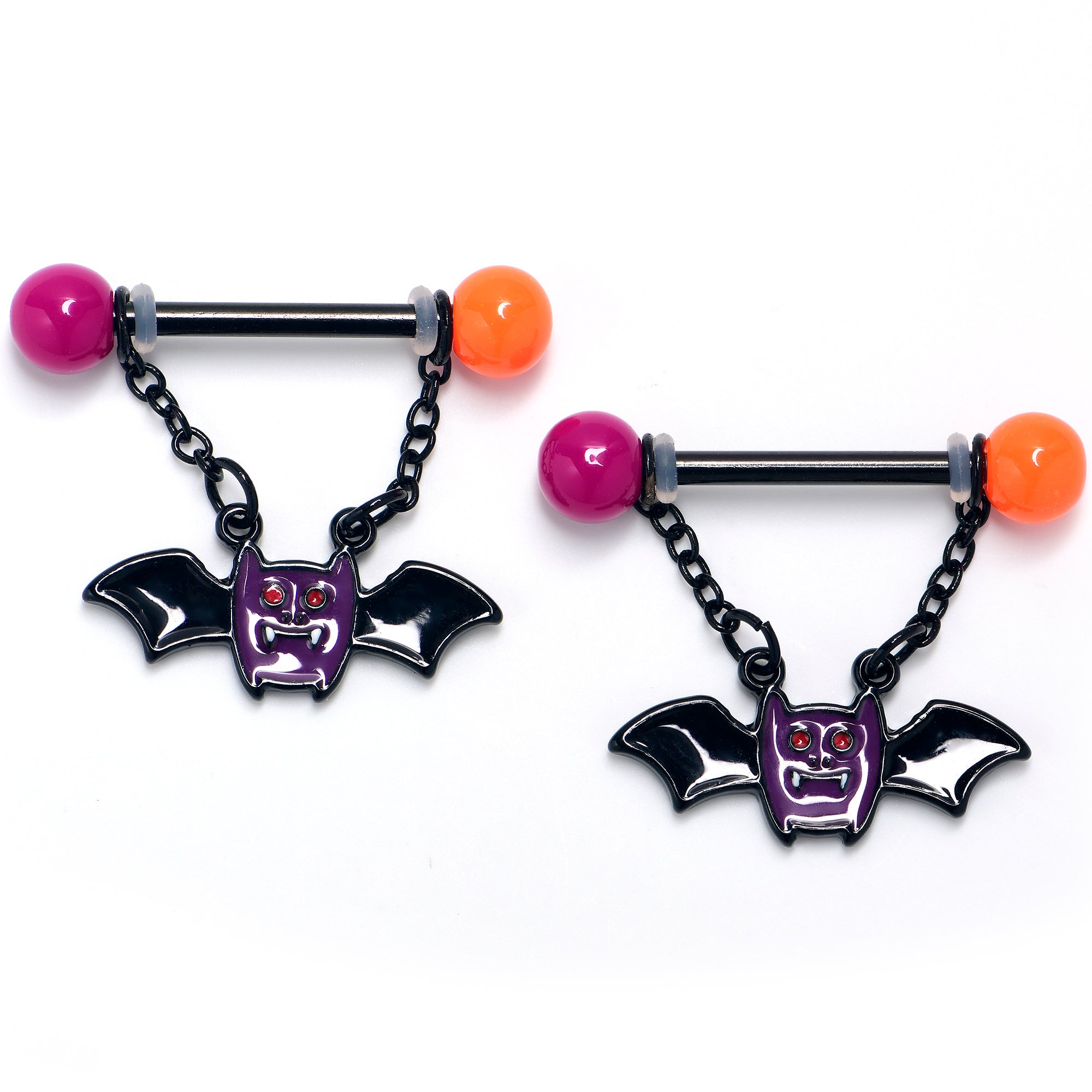 BodyCandy 14G 9/16 Demon Bat Chain Dangle Nipple Ring Set — main product shot