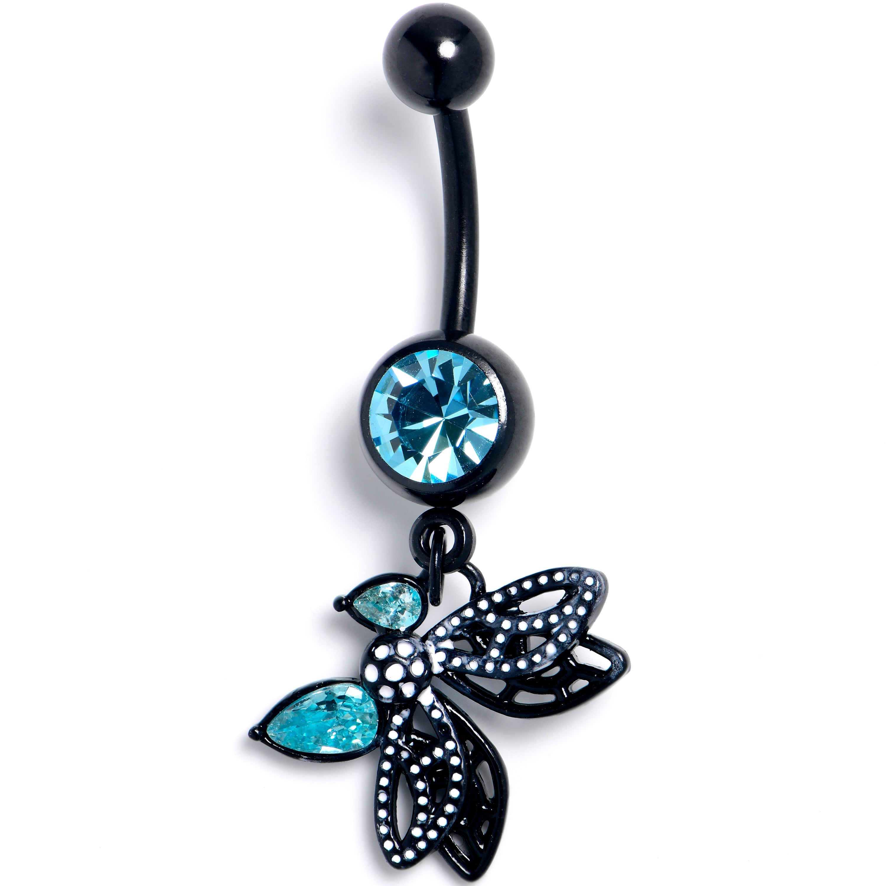 BodyCandy Blue CZ Gem Black Night Drama Butterfly Dangle Belly Ring — main product shot
