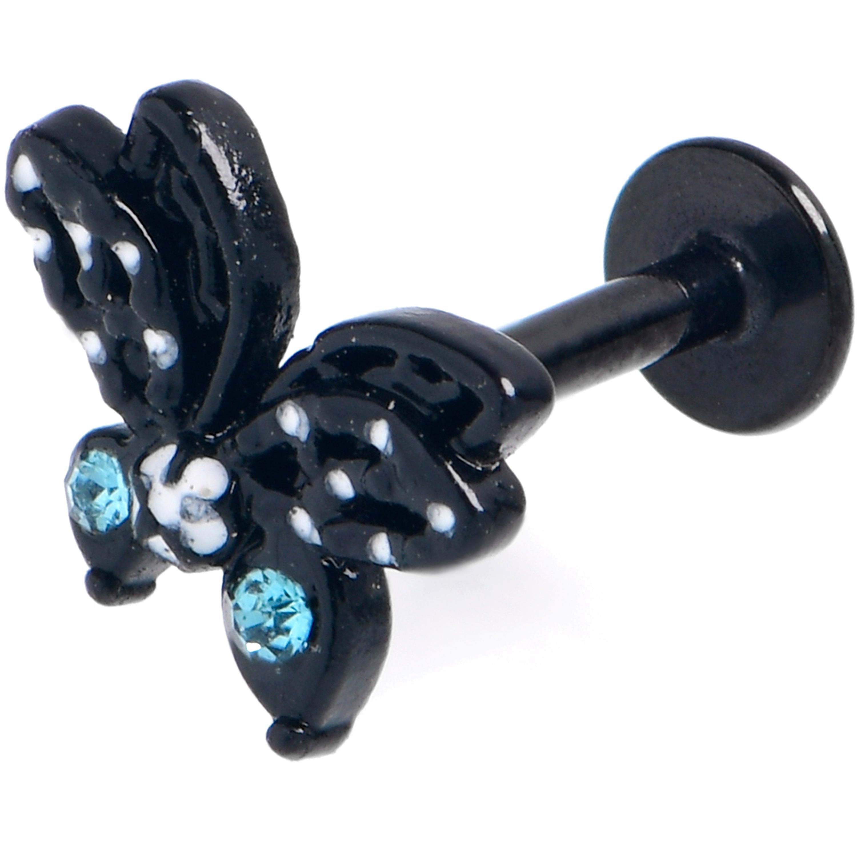 BodyCandy 16G 5/16 Blue CZ Gem Black Night Drama Butterfly Labret Tragus — main product shot