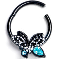 BodyCandy 16G 3/8 Blue CZ Gem Black Night Drama Butterfly Hinged Segment Ring — main product shot