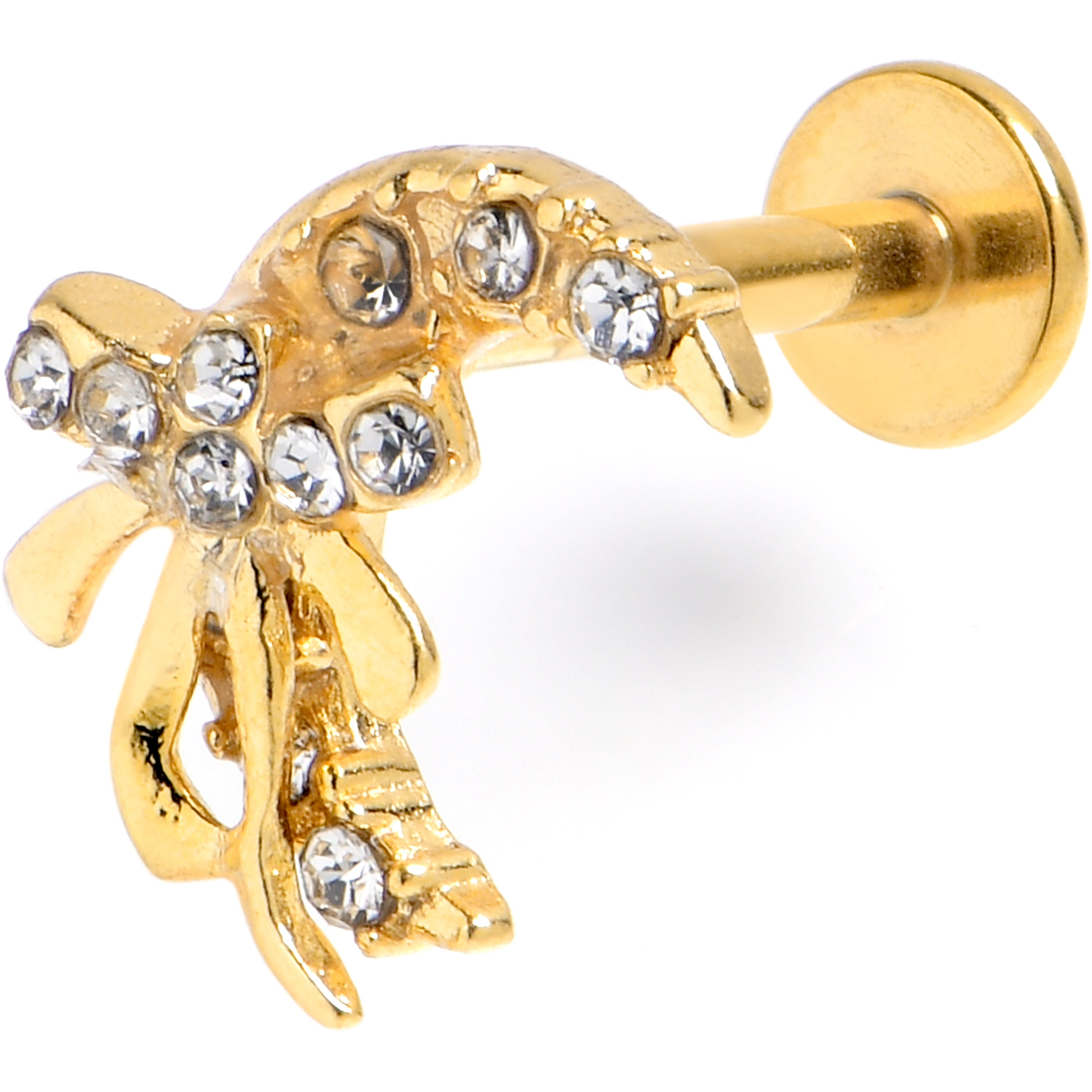 BodyCandy 16G 5/16 Clear Gem Gold Tone Moon Bow Heart Labret Monroe Tragus — main product shot