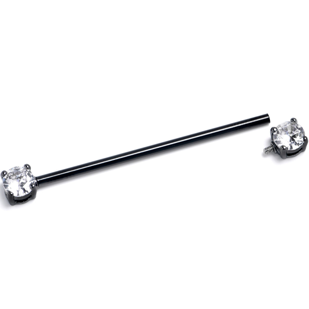 BodyCandy 14G Clear CZ Gem Black Internally Threaded Industrial Barbell 38mm — detail close-up