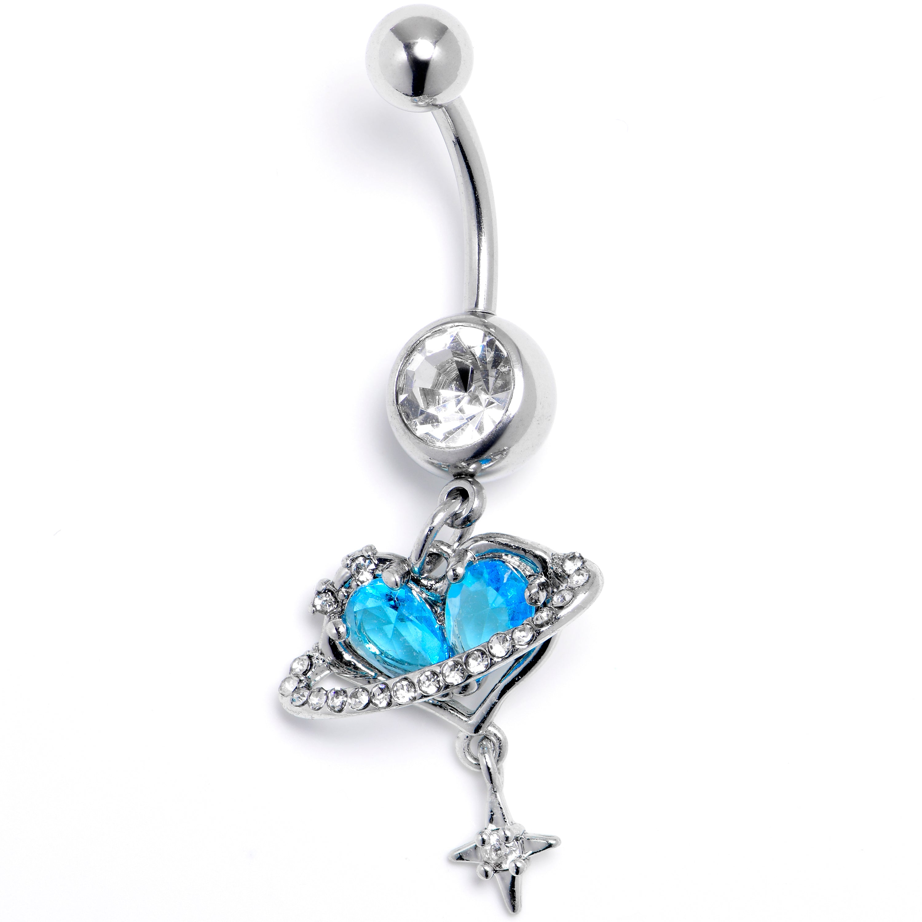 BodyCandy Blue Clear CZ Gem Starry Heart Saturn Dangle Belly Ring — main product shot
