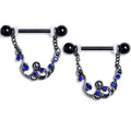 BodyCandy 14G 9/16 Blue Gem Black Scrolling Elegance Dangle Nipple Ring Set — main product shot