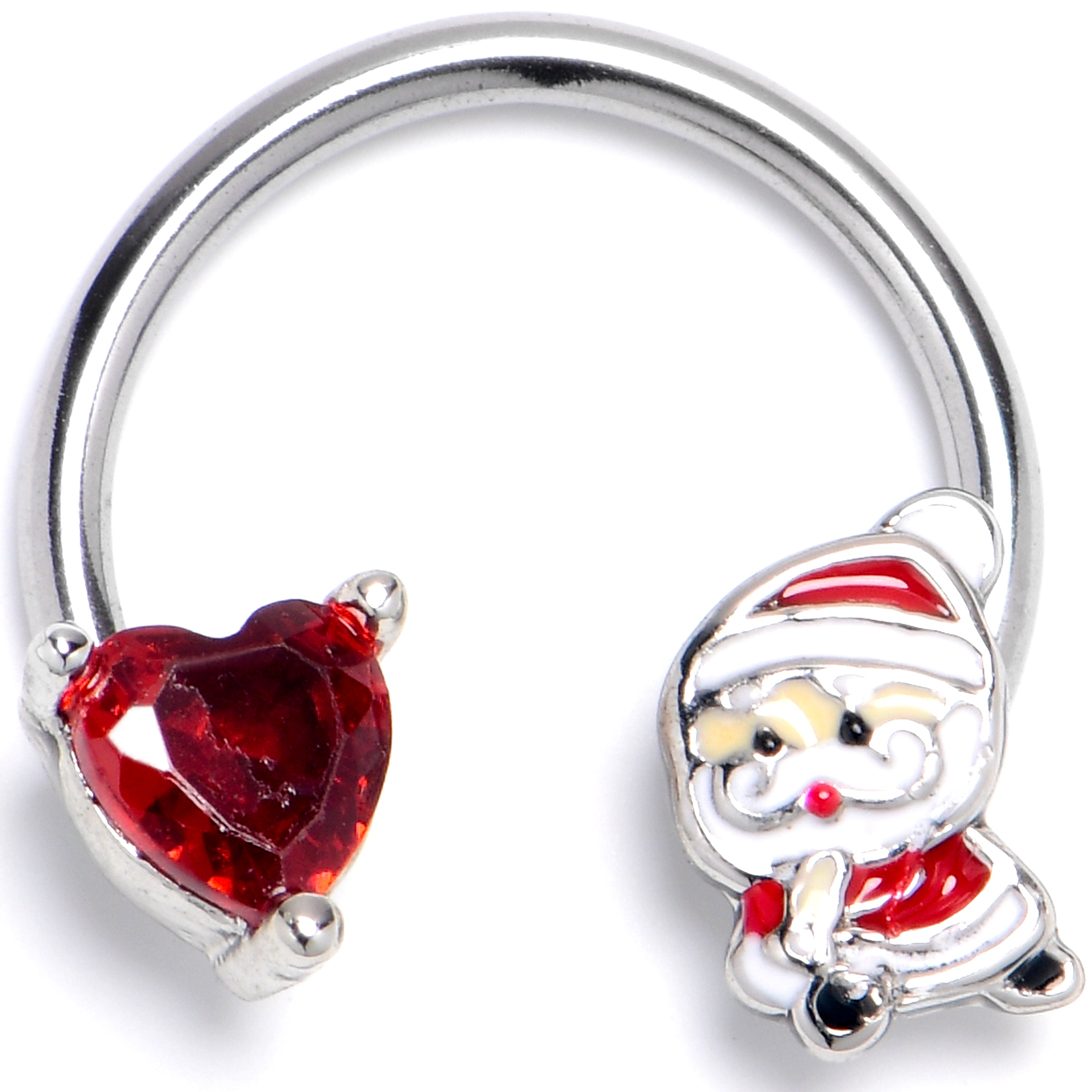 BodyCandy 16G 3/8 Red Gem Santa Bag Heart Horseshoe Circular Barbell — main product shot