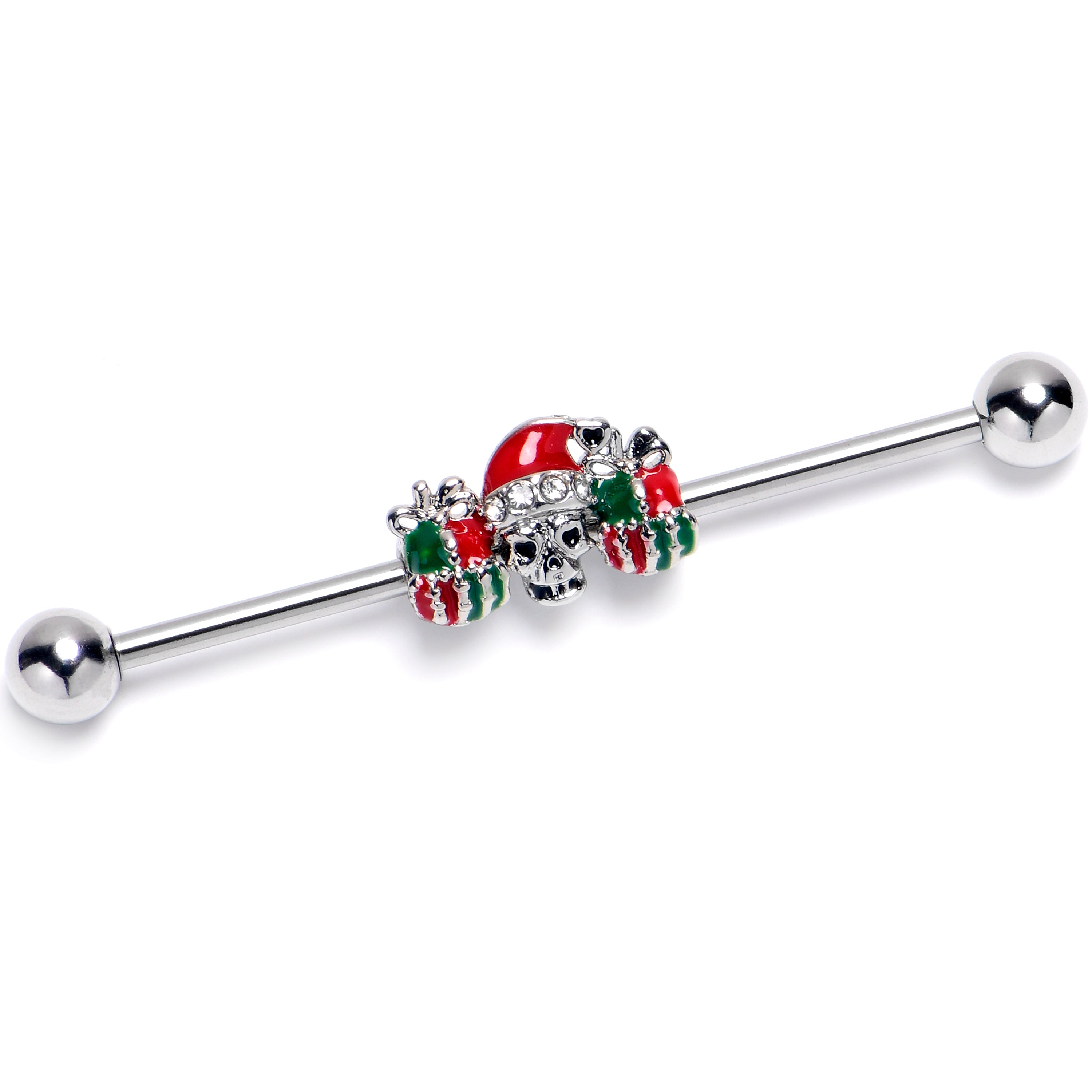 BodyCandy 14G Clear Gem Santa Hat Skull Gifts Industrial Barbell 38mm — main product shot