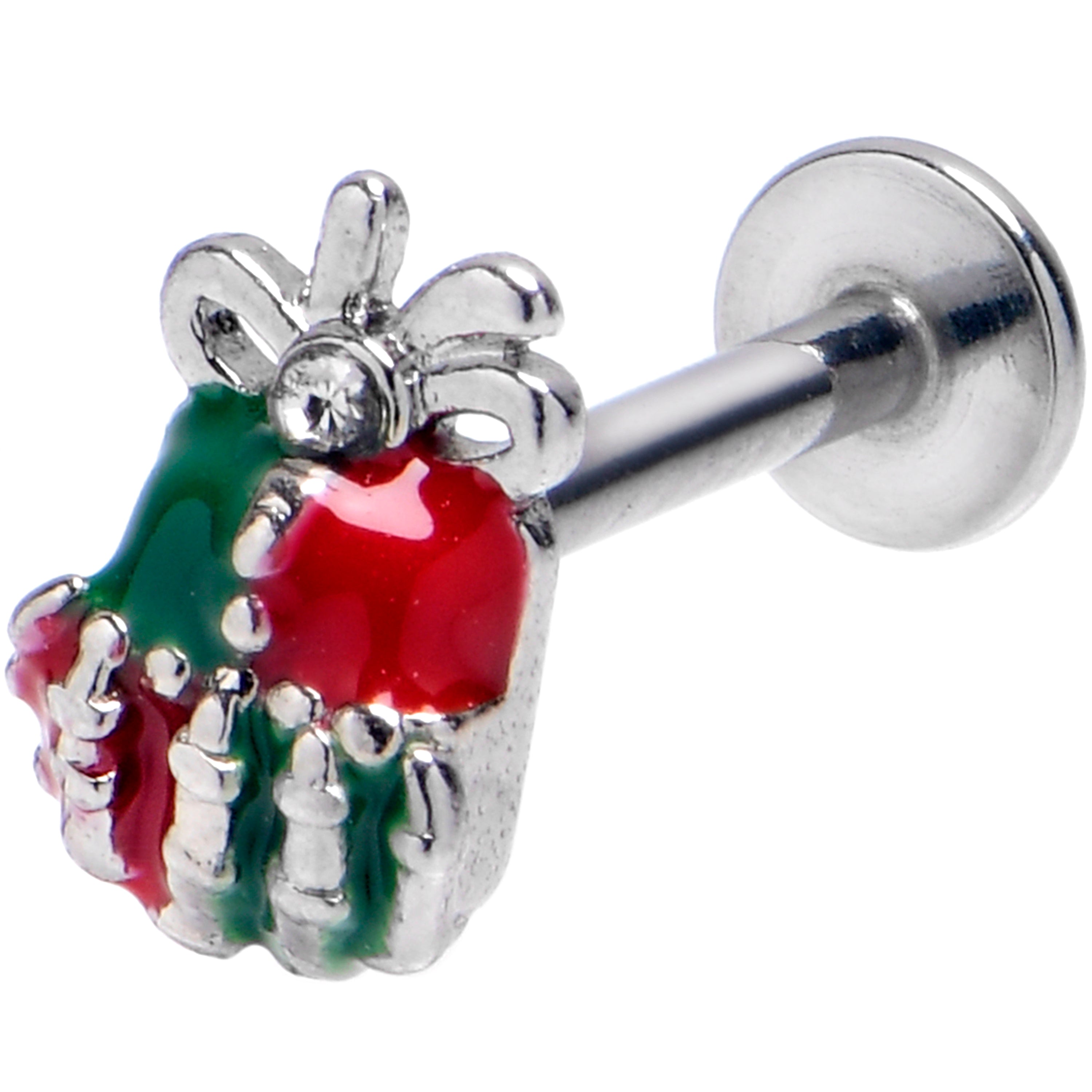BodyCandy 16G 5/16 Clear Gem Skeleton Hand Present Labret Monroe Tragus — main product shot