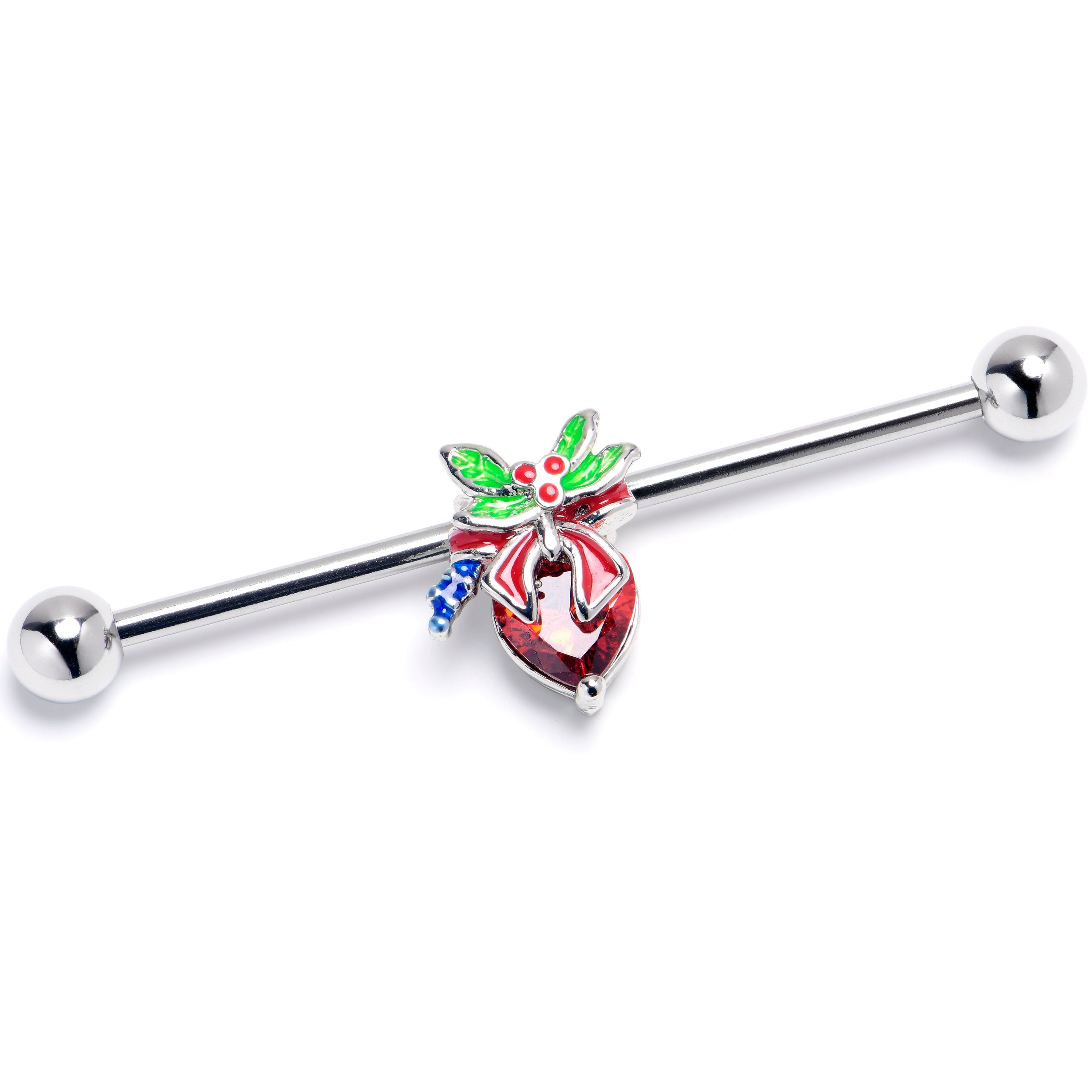 BodyCandy 14G Red Gem Festive Holiday Ornament Industrial Barbell 38mm — main product shot