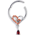 BodyCandy 16G 3/8 Red CZ Gem Asymmetrical Heart Dangle Hinged Segment Ring — main product shot