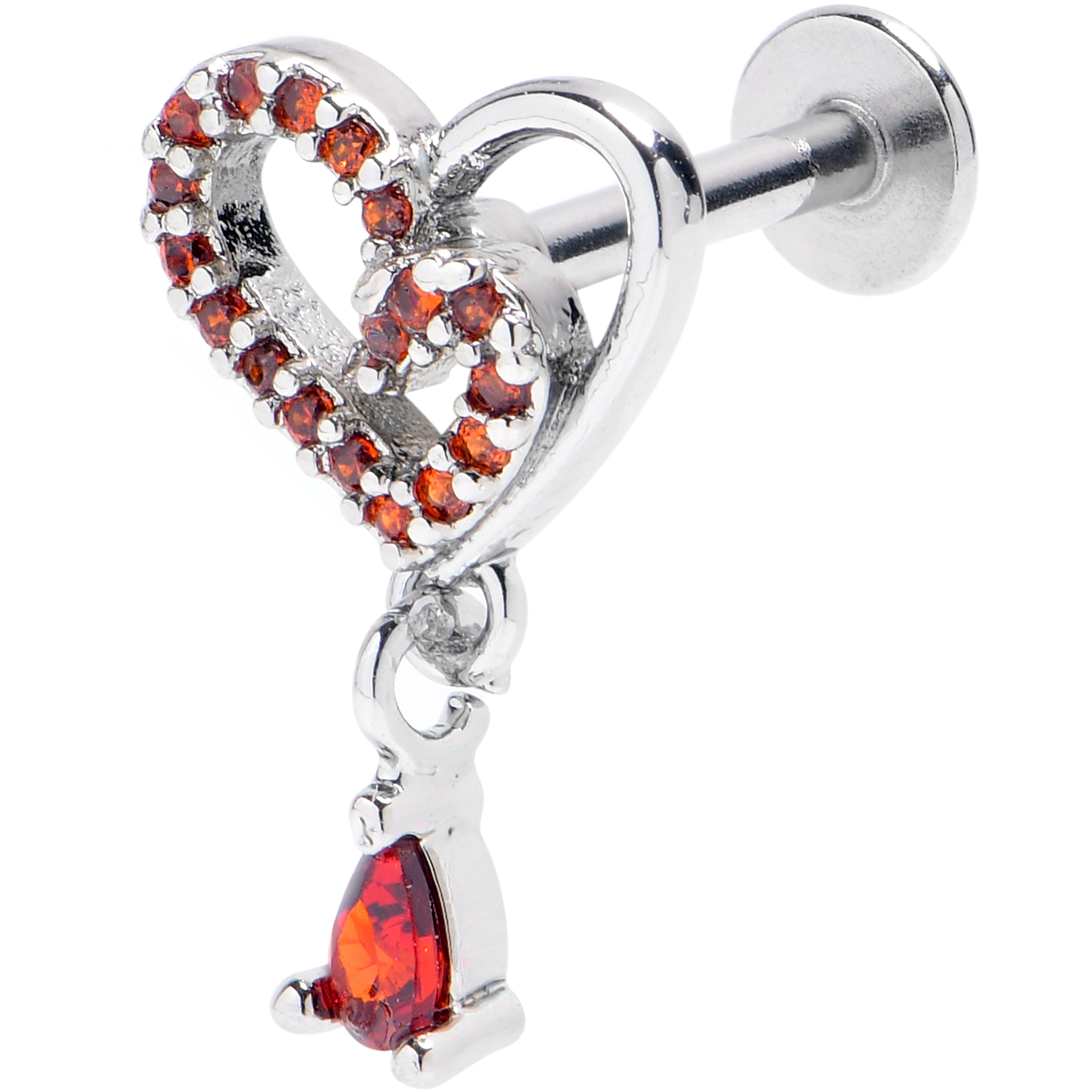 BodyCandy 16G 5/16 Red CZ Gem Asymmetrical Heart Dangle Labret Monroe Tragus — main product shot