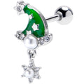 BodyCandy 16G 1/4 Clear Gem Santa Hat Stars Green Dangle Cartilage Earring — main product shot