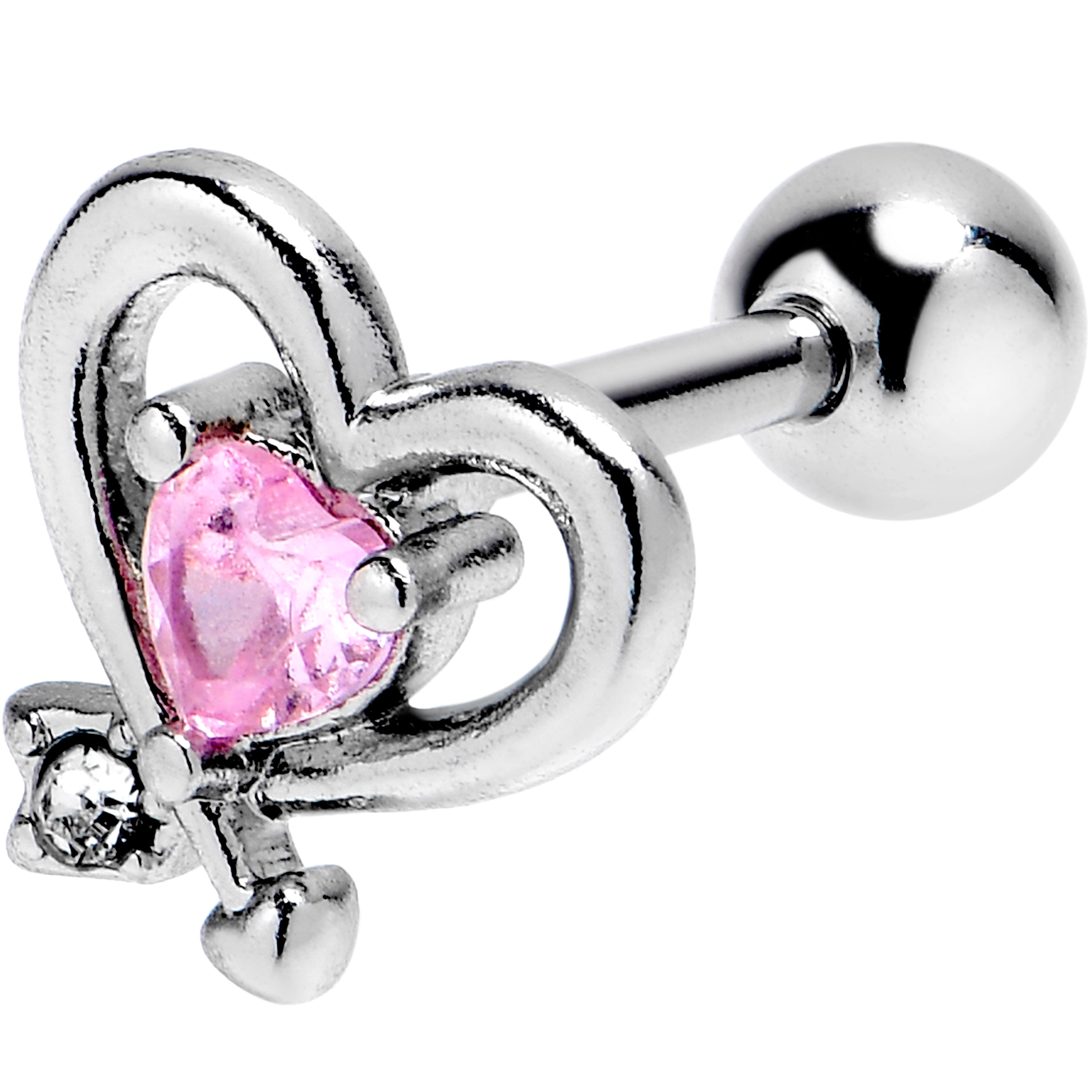 BodyCandy 16G 1/4 Pink CZ Gem Wrapped In Heart Cartilage Tragus Earring — main product shot