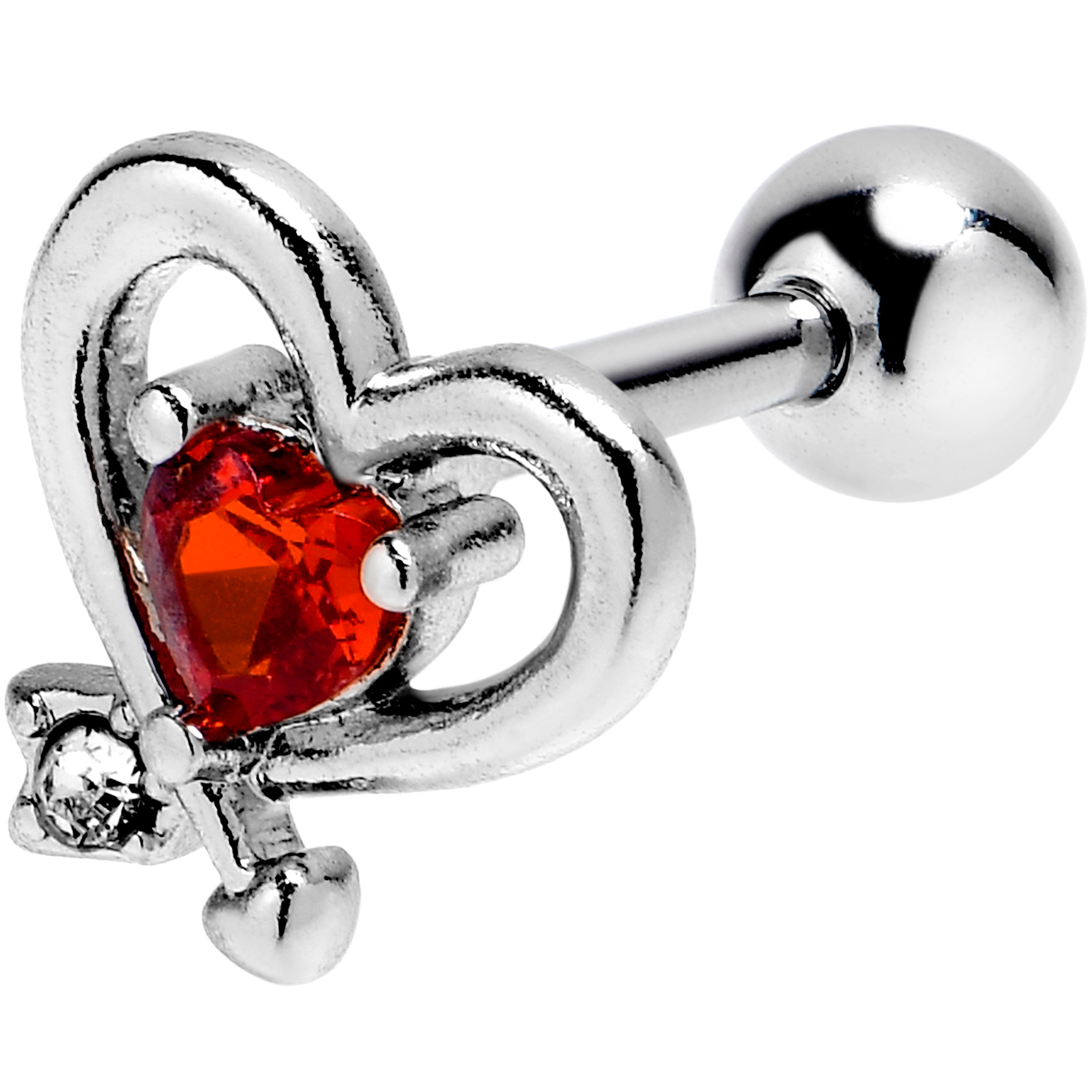 BodyCandy 16G 1/4 Red CZ Gem Wrapped In Heart Cartilage Tragus Earring — main product shot