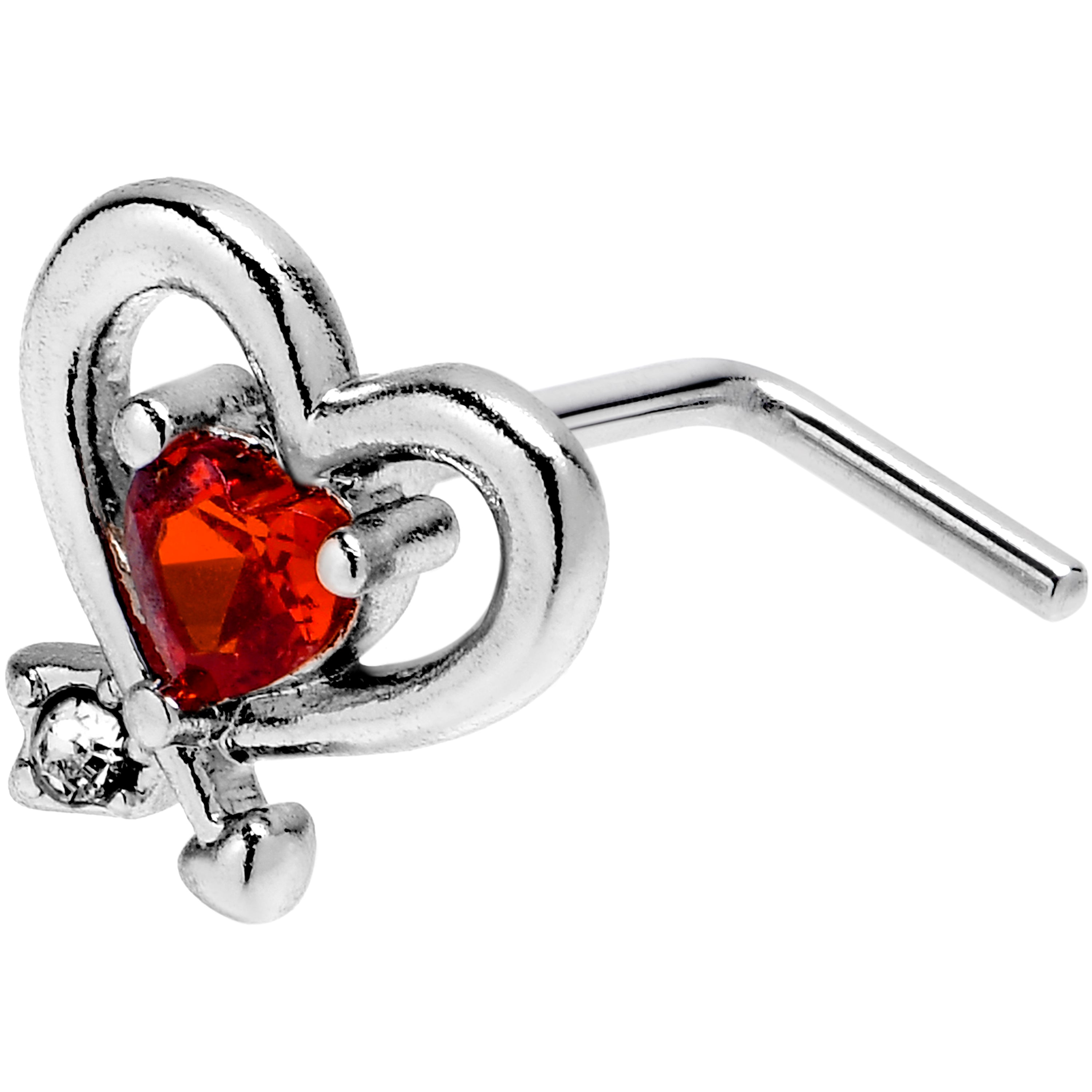 BodyCandy 20G 7mm Red CZ Gem Wrapped In Heart L Shape Nose Ring — main product shot