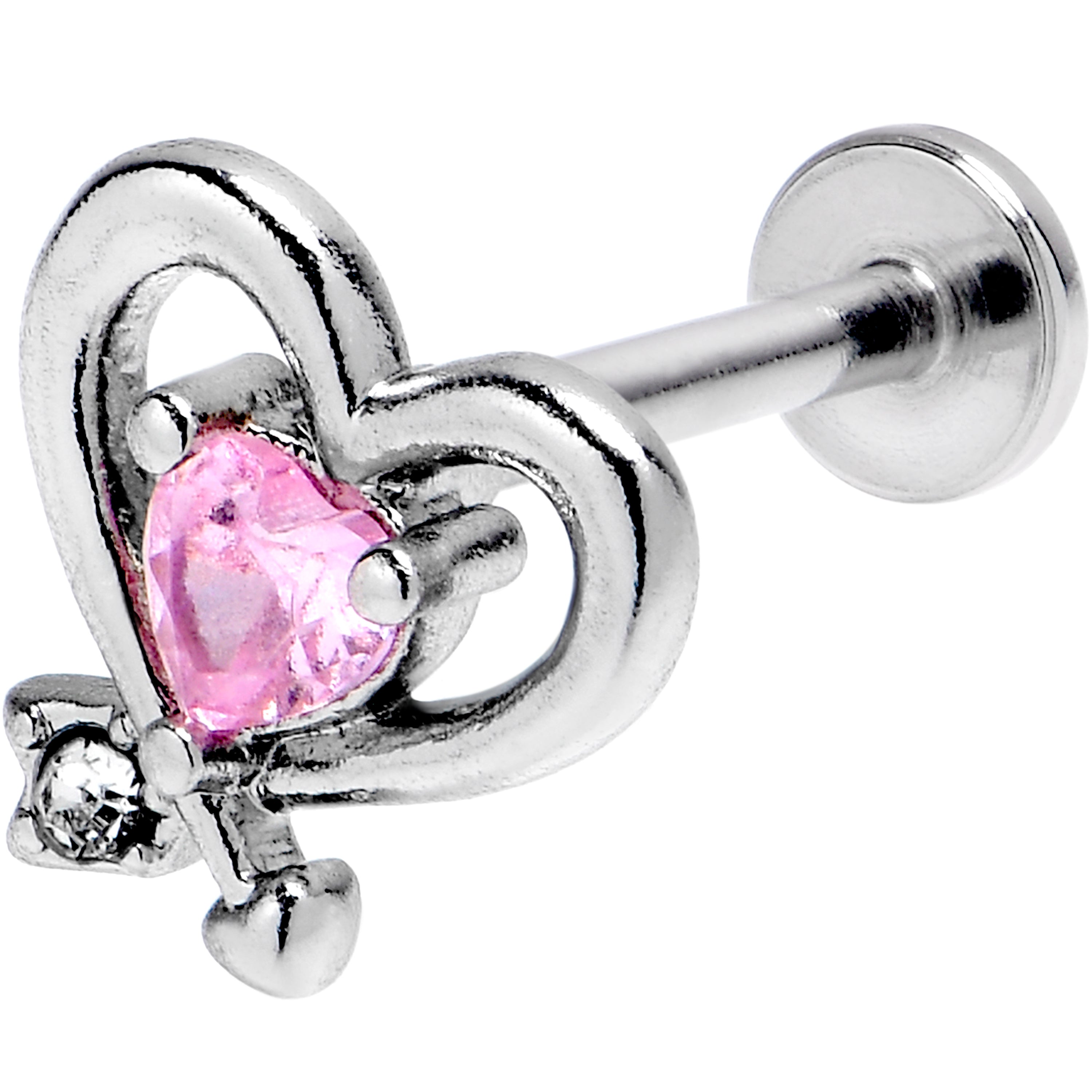 BodyCandy 16G 5/16 Pink CZ Gem Internally Threaded Wrapped Heart Labret — main product shot