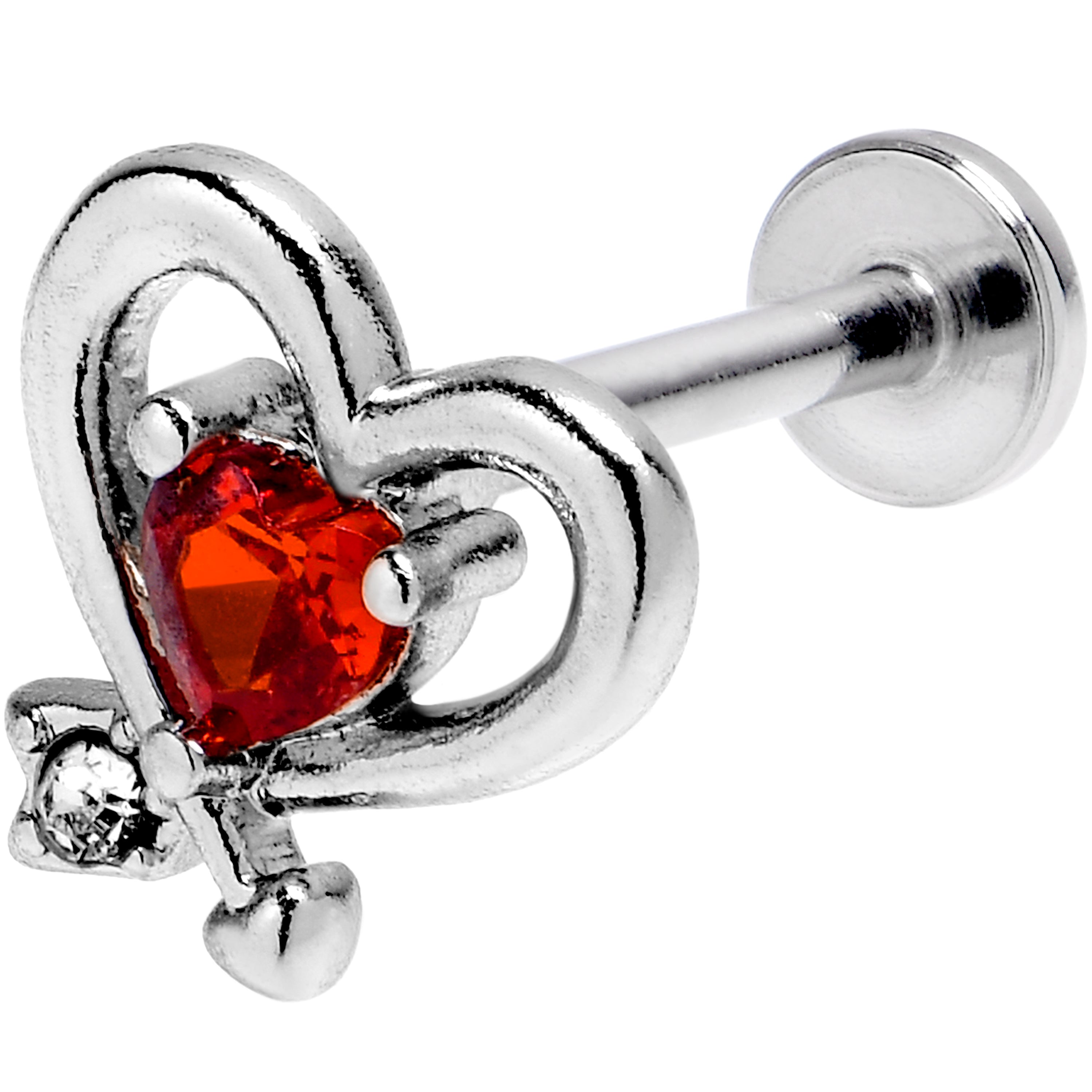 BodyCandy 16G 5/16 Red CZ Gem Internally Threaded Wrapped Heart Labret — main product shot