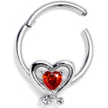 BodyCandy 16G 3/8 Red CZ Gem Wrapped In Heart Hinged Segment Ring — main product shot