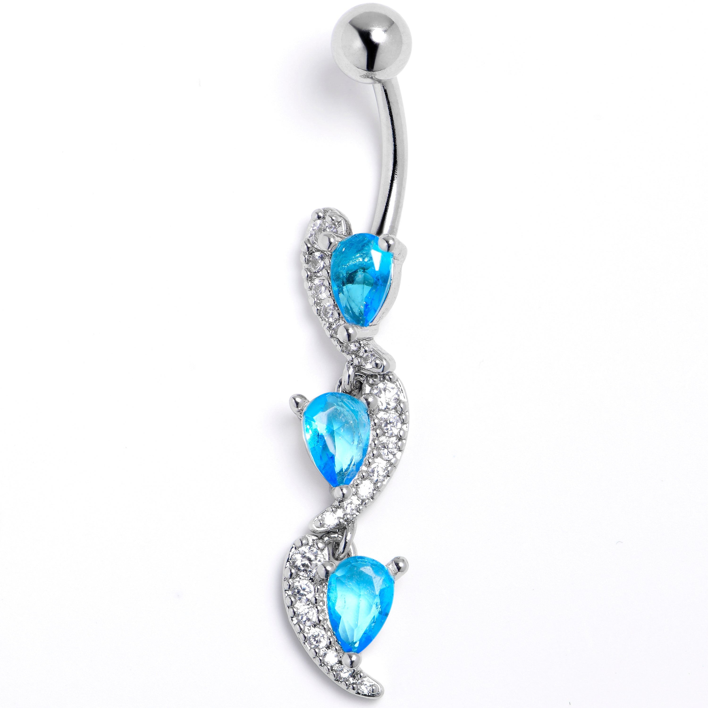 BodyCandy Blue Clear CZ Gem Super Style Swirl Dangle Belly Ring — main product shot
