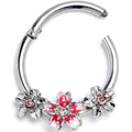 BodyCandy 16G 3/8 Pink Clear Gem Perfect Flowers Hinged Segment Ring — main product shot