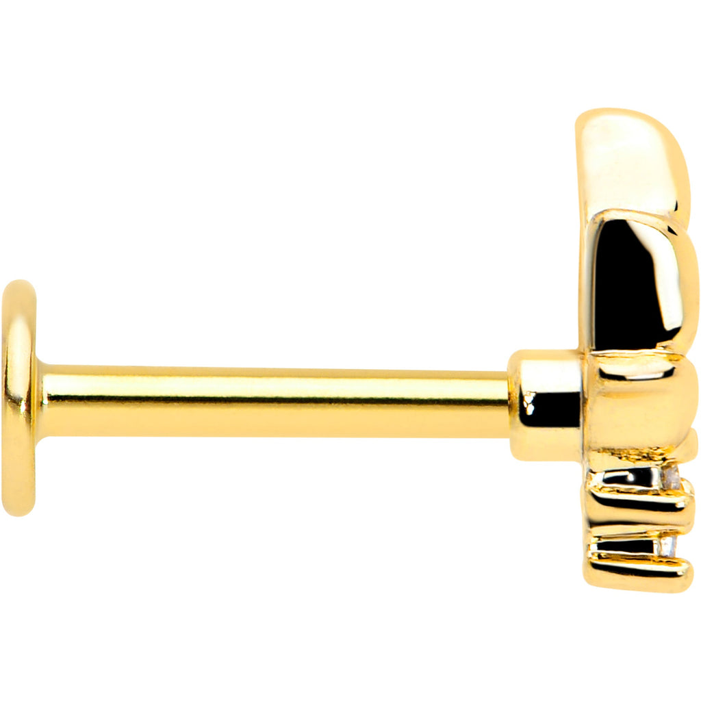 BodyCandy 16G 5/16 Pink CZ Gem Gold Tone Style Fire Labret Monroe Tragus — side view