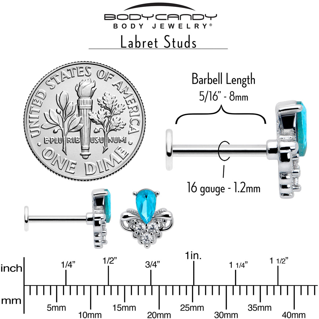 BodyCandy 16G 5/16 Blue Gem Style Simplicity Labret Monroe Tragus — back view