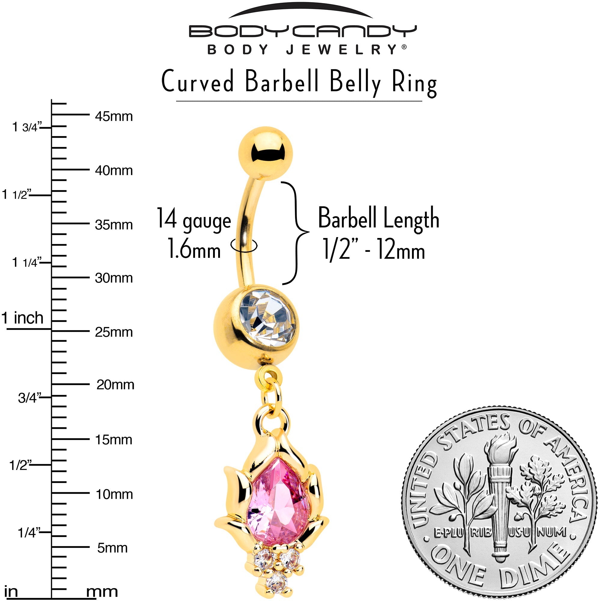 BodyCandy Pink CZ Gem Gold Tone Style Fire Dangle Belly Ring — lifestyle context