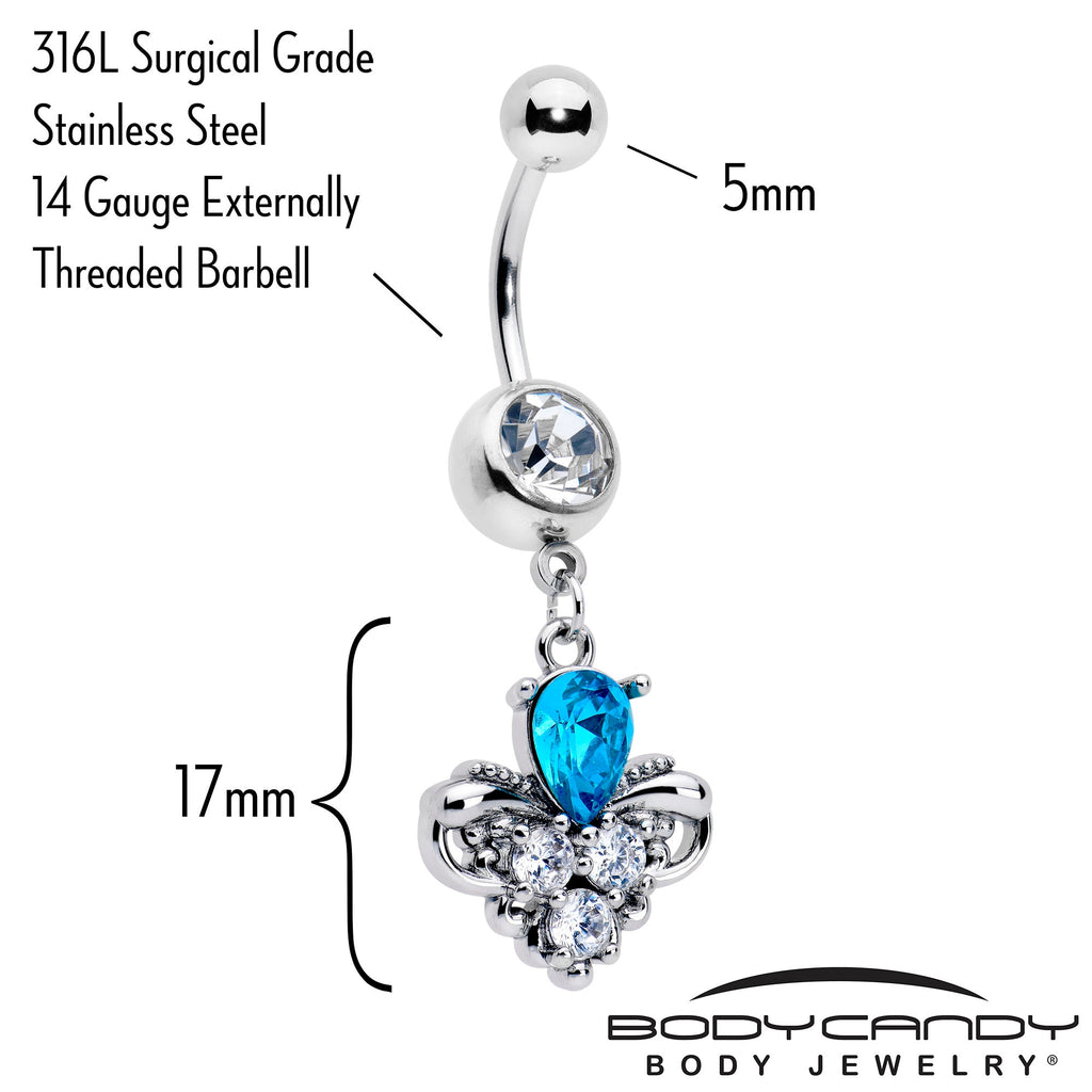 BodyCandy Blue Clear Gem Style Simplicity Dangle Belly Ring — detail close-up