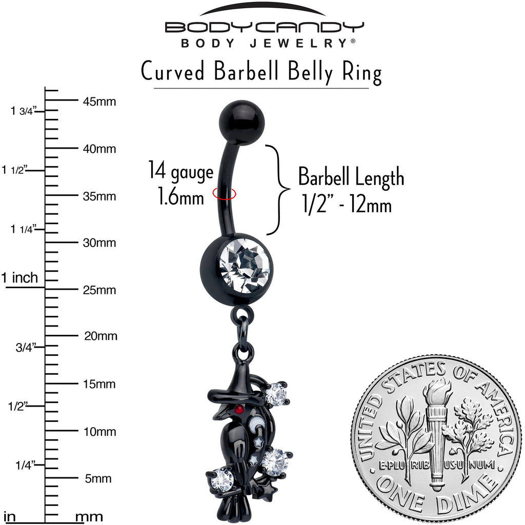 BodyCandy Clear CZ Gem Black Raven Witch Dangle Belly Ring — lifestyle context