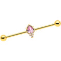 BodyCandy 14G Pink CZ Gem Gold Tone Style Fire Industrial Barbell 38mm — main product shot