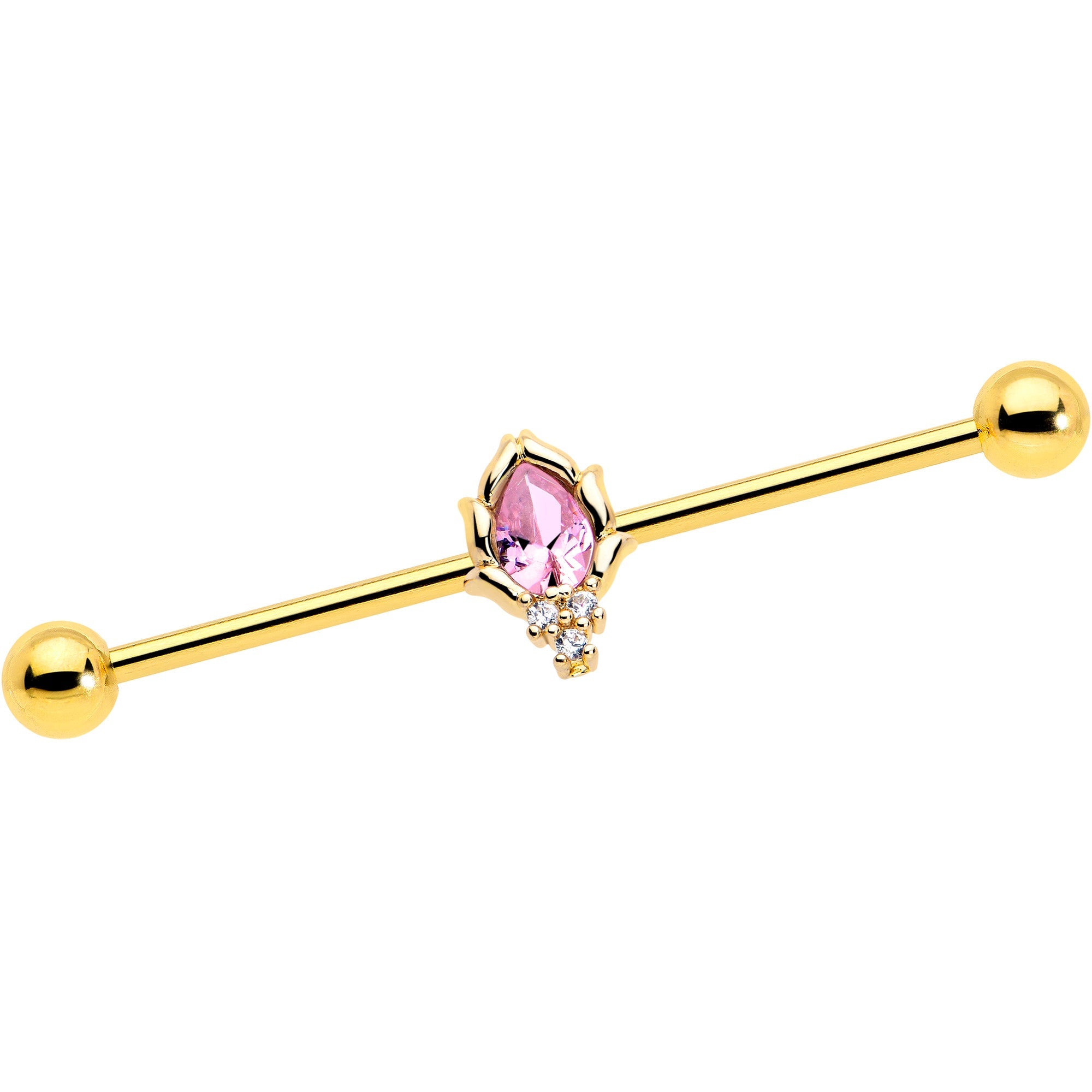 BodyCandy 14G Pink CZ Gem Gold Tone Style Fire Industrial Barbell 38mm — main product shot