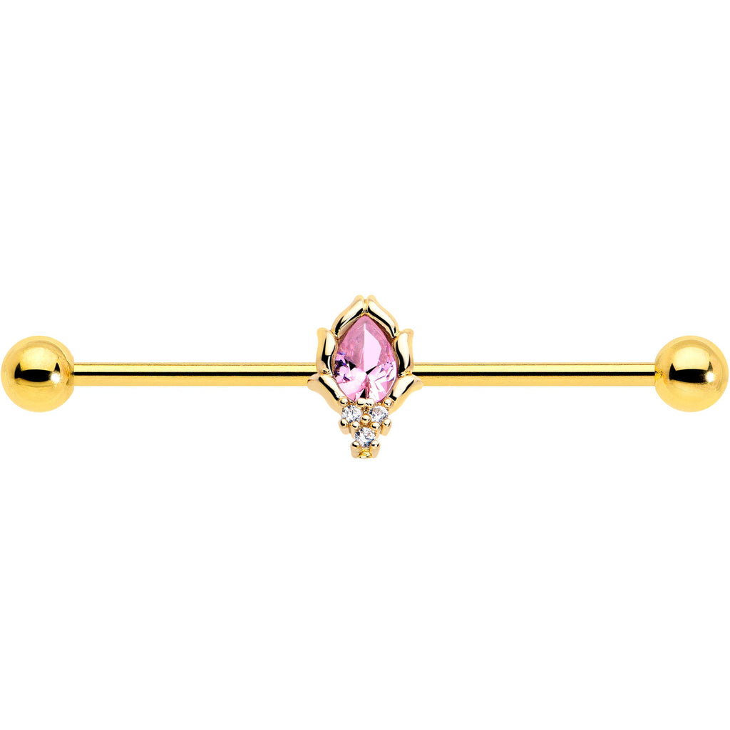 BodyCandy 14G Pink CZ Gem Gold Tone Style Fire Industrial Barbell 38mm — lifestyle context