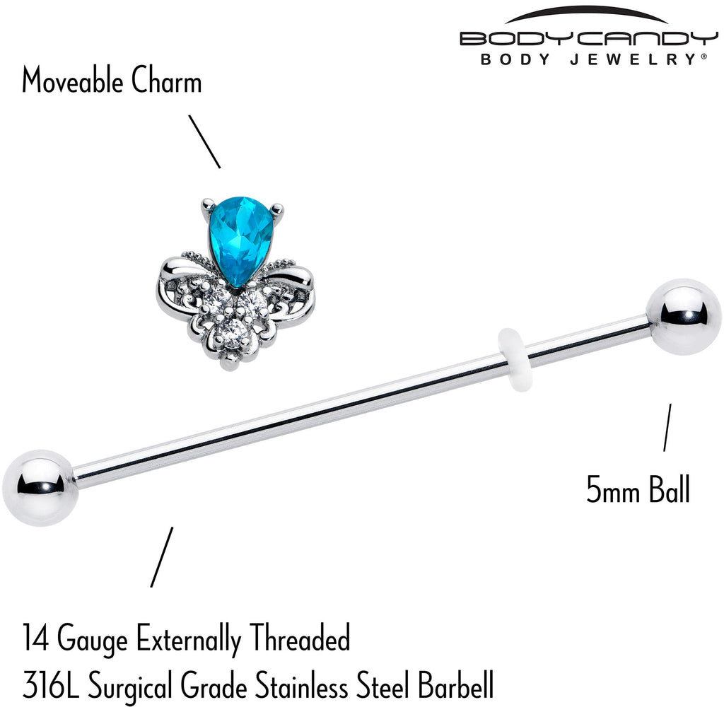 BodyCandy 14G Blue Gem Style Simplicity Industrial Barbell 38mm — side view