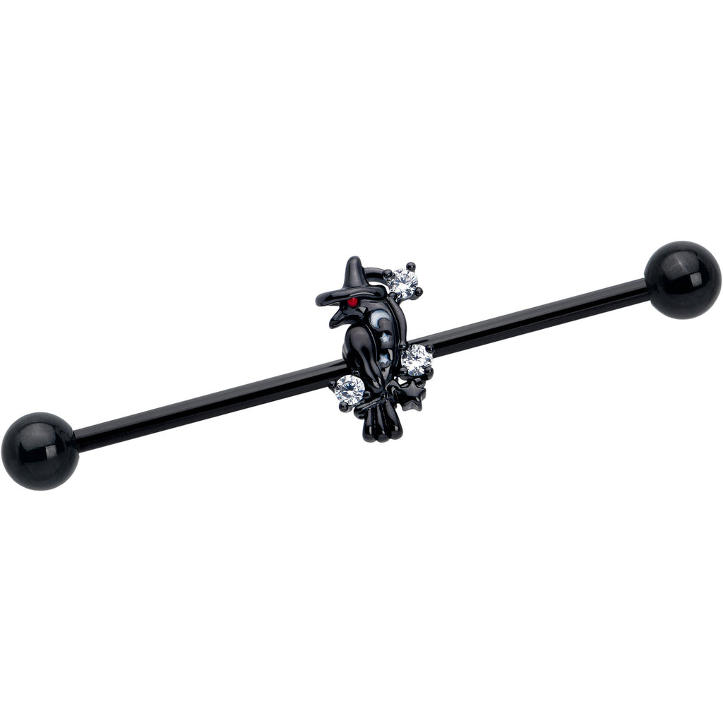 BodyCandy 14G Clear CZ Gem Black Raven Witch Industrial Barbell 38mm — main product shot