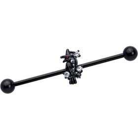 14G Clear CZ Gem Black Raven Witch Industrial Barbell 38mm