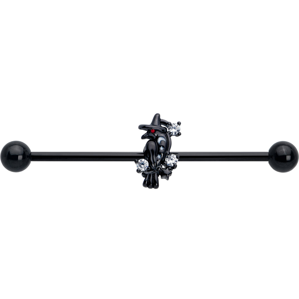 BodyCandy 14G Clear CZ Gem Black Raven Witch Industrial Barbell 38mm — lifestyle context