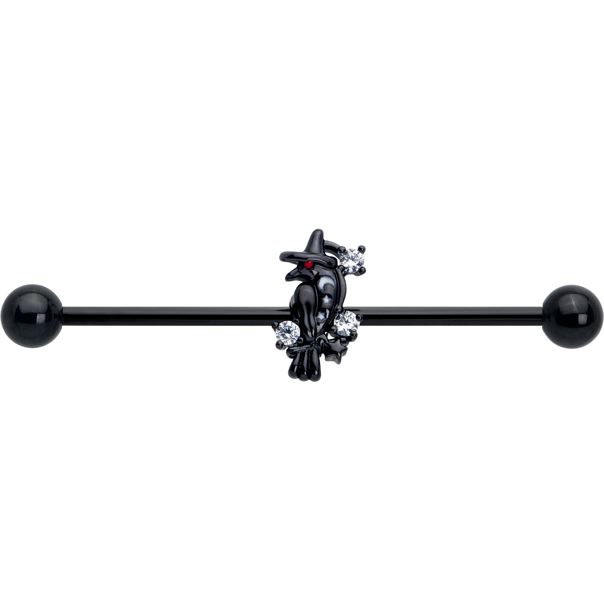 BodyCandy 14G Clear CZ Gem Black Raven Witch Industrial Barbell 38mm — lifestyle context