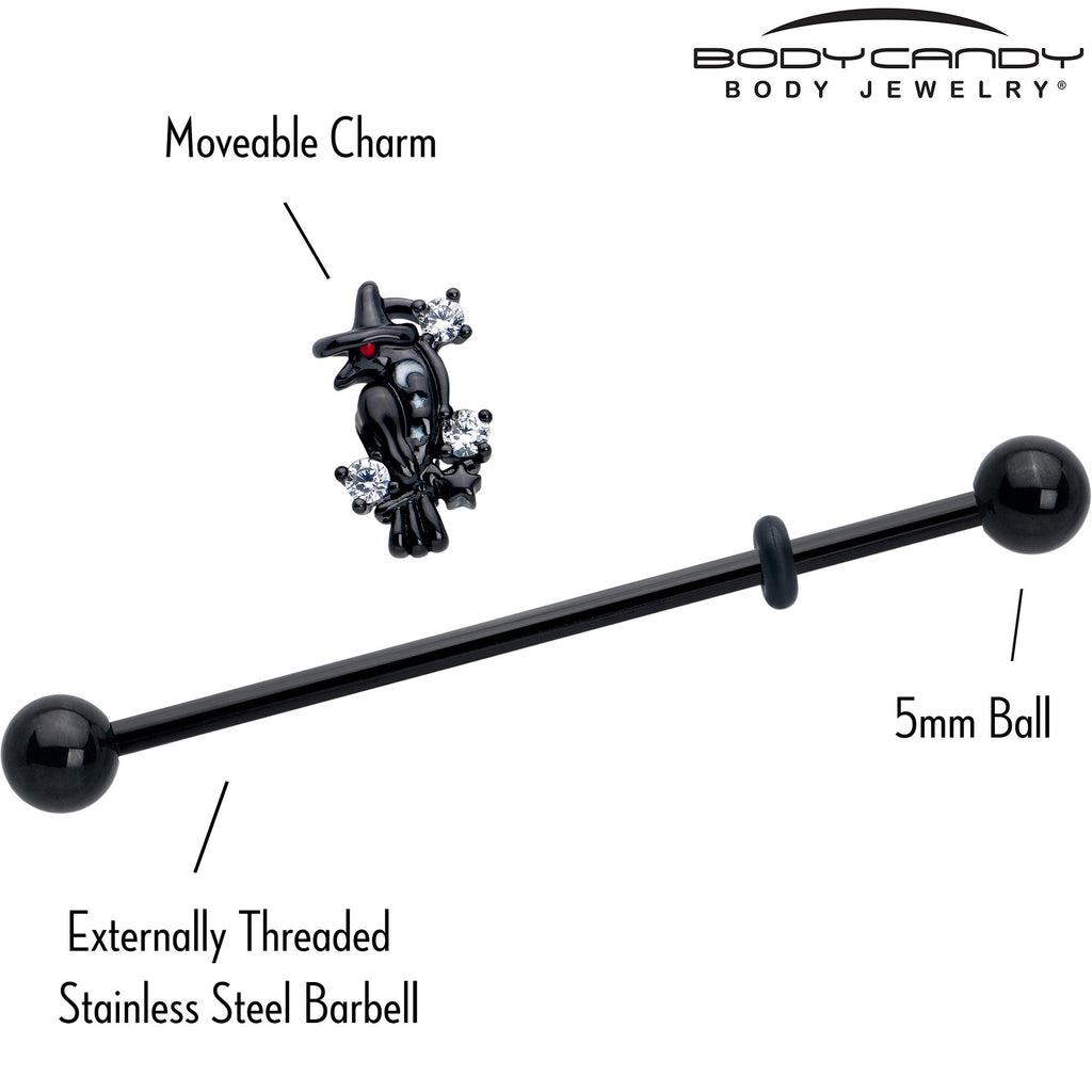 BodyCandy 14G Clear CZ Gem Black Raven Witch Industrial Barbell 38mm — side view