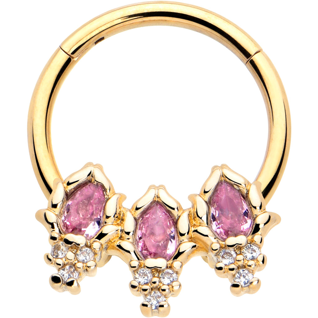 BodyCandy 16G 3/8 Pink CZ Gem Gold Tone Style Fire Hinged Segment Ring — main product shot