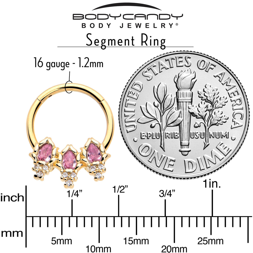 BodyCandy 16G 3/8 Pink CZ Gem Gold Tone Style Fire Hinged Segment Ring — side view