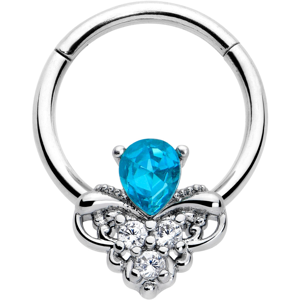 BodyCandy 16G 3/8 Blue Gem Style Simplicity Hinged Segment Ring — main product shot