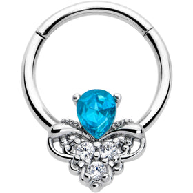 16G 3/8 Blue Gem Style Simplicity Hinged Segment Ring