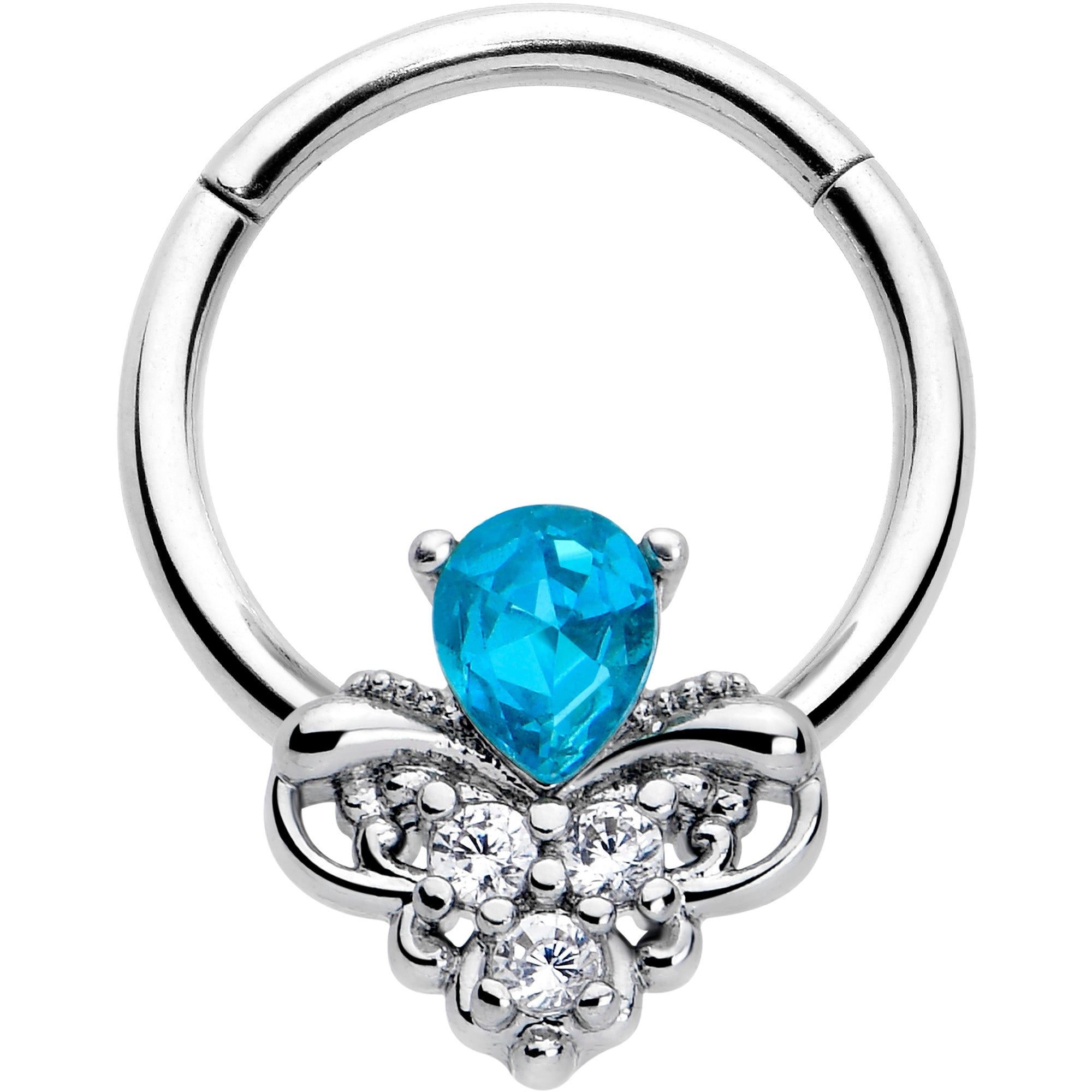 BodyCandy 16G 3/8 Blue Gem Style Simplicity Hinged Segment Ring — main product shot